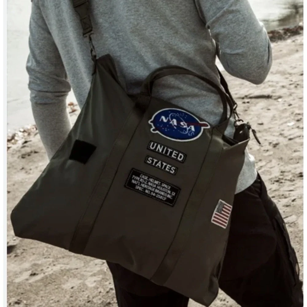 NASA Red Canoe Helmet Bag Patch Olive Green Unisex Large Tote Bag New W/Tags